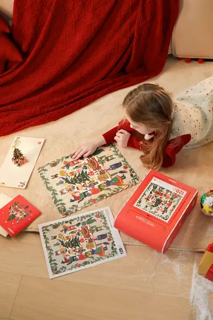 A child playing a mideer board game on a rug