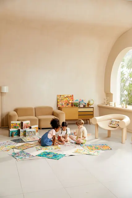 Children playing in a mideer store play corner